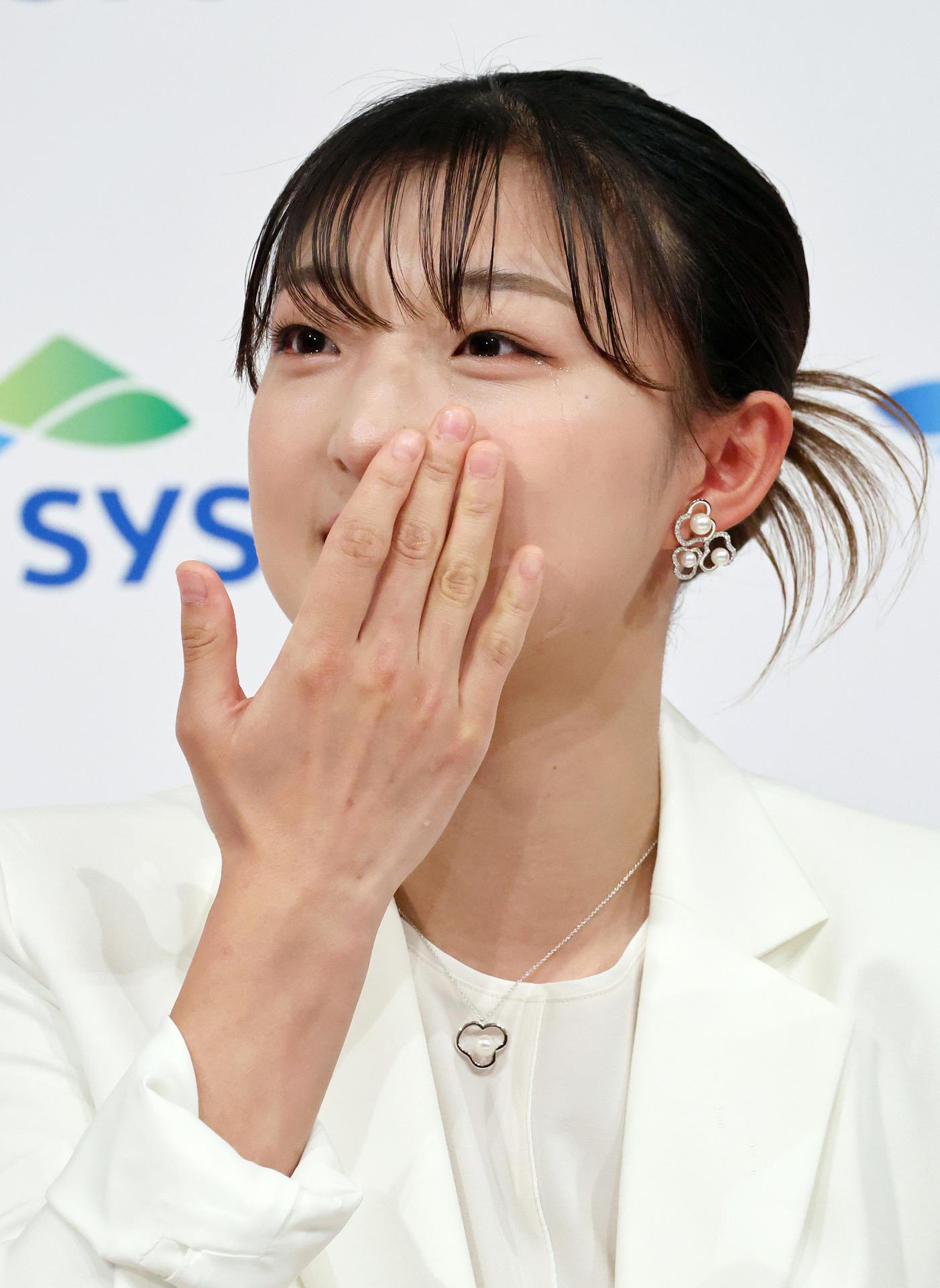 La patinadora japonesa Kaori Sakamoto, durante su comparecencia ante la prensa para despedirse de su carrera profesional. EFE/JIJI PRESS *Prohibido Japón* *Sólo uso editorial*
