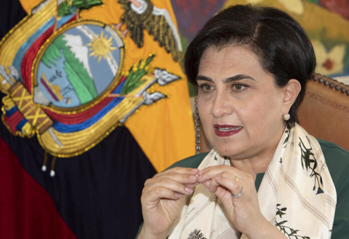Imagen de archivo de la canciller del Ecuador, Gabriela Sommerfeld, hablando durante una entrevista con EFE en Quito (Ecuador). EFE/ Gianna Benalcázar
