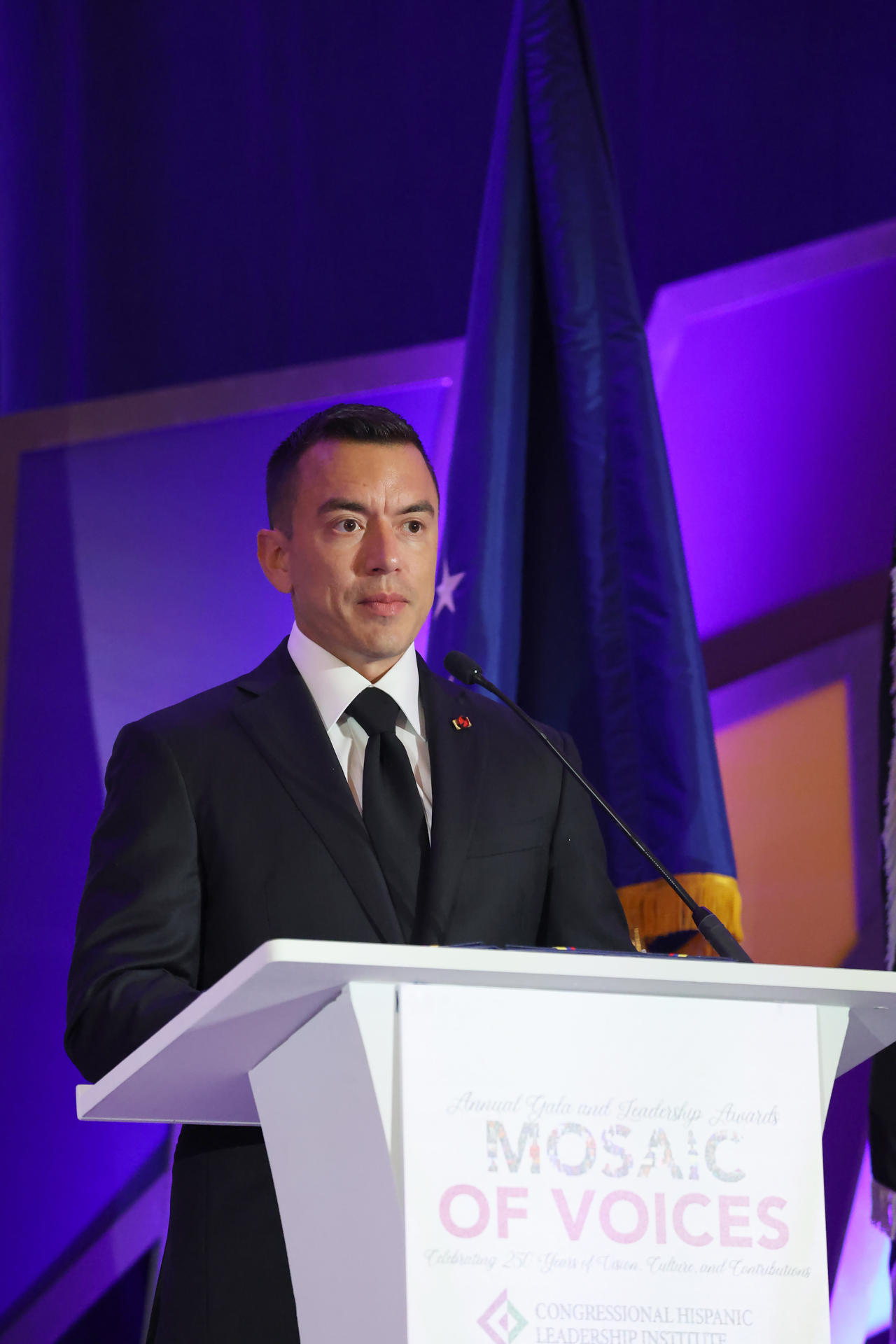 El presidente de Ecuador, Daniel Noboa, habla este 13 de mayo de 2026, en Washington (EE.UU.). EFE/ Octavio Guzmán
