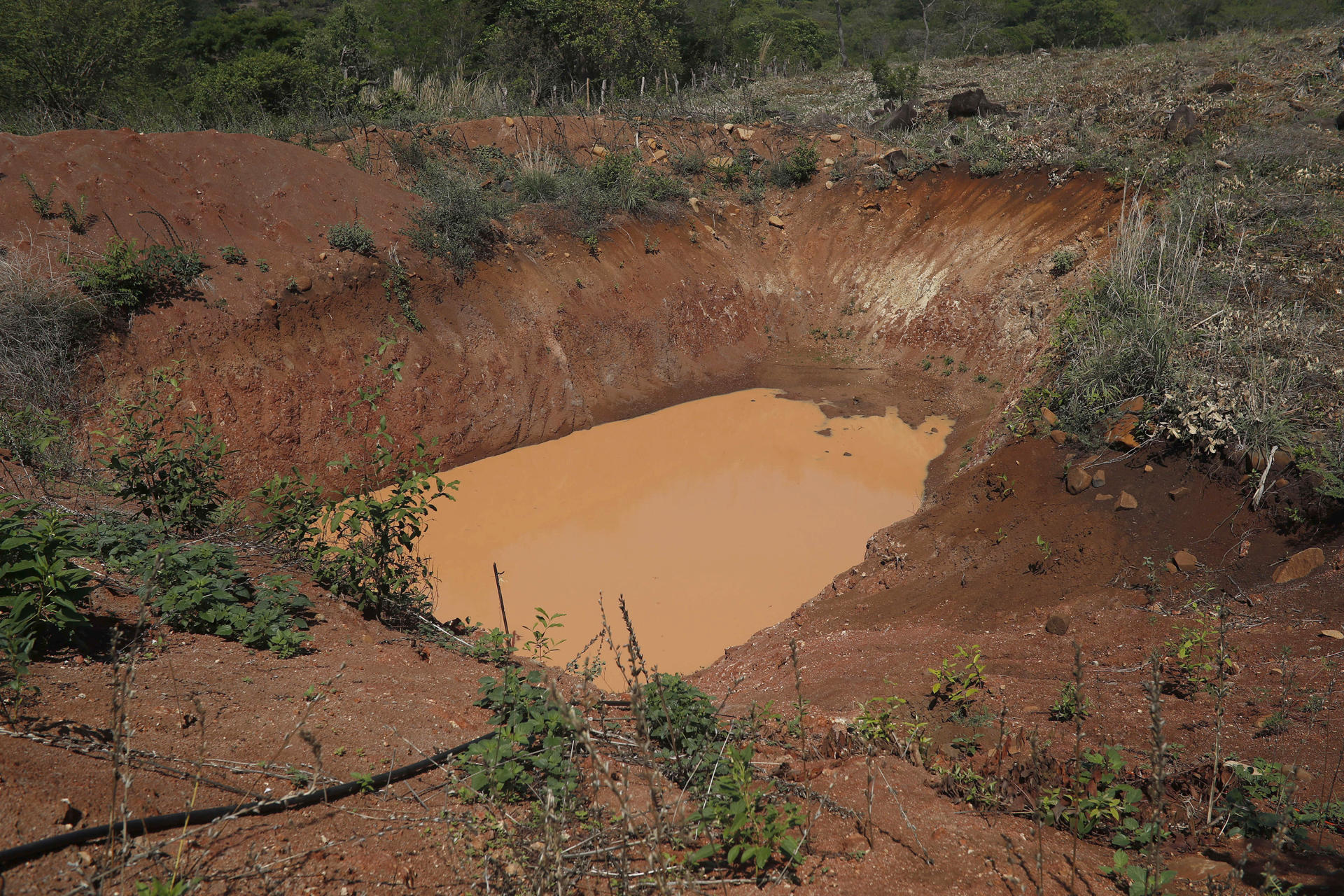 Fotografía que muestra acumulación de agua extraída para riego de plantaciones este martes, en Nueva Concepción (El Salvador). EFE/Rodrigo Sura
