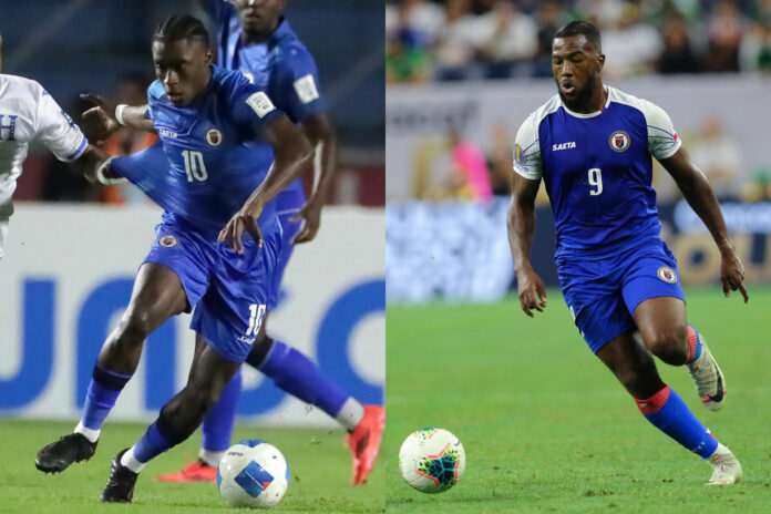 Fotografías de archivo de los futbolistas haitianos Jean-Ricner Bellegarde (i) y Ducker Nazon, dos de los veintiséis convocados este viernes al Mundial de 2026 por el seleccionador Sébastian Migné. EFE/ Gustavo Amador/ Jorge Campos/ ARCHIVO
