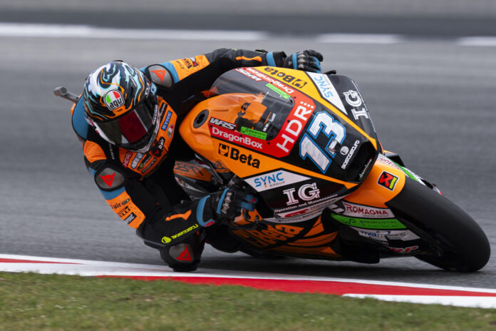 El piloto italiano de Moto2 Celestino Vietti (HRD Speed RS Team) durante los segundos entrenamientos libres del Gran Premio de Cataluña, sexta prueba de los mundiales de motociclismo de velocidad en el Circuito de Barcelona-Cataluña. EFE/Siu Wu
