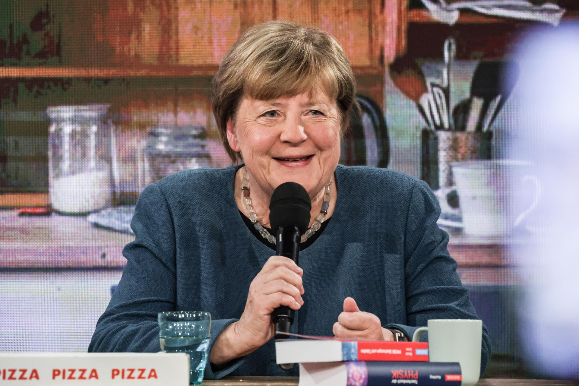 La excanciller alemana Angela Merkel durante una mesa redonda titulada «A pesar de todo: ¿hay esperanza para Europa?» en Berlím, Alemania, el 18 de mayo de 2026. EFE/EPA/FILIP SINGER
