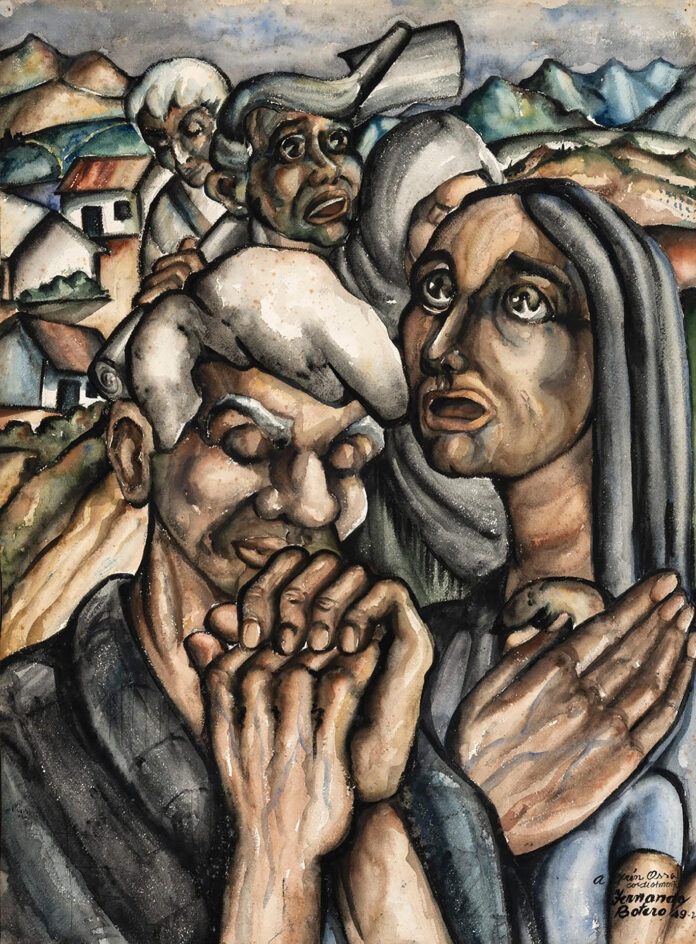 Fotografía tomada a través de rastreo de redes que muestra 'La plegaria' (1949), la primera obra que Fernando Botero vendió en su carrera artística y que se subastará este martes, en Bogotá (Colombia). EFE/ Rastreo de Redes
