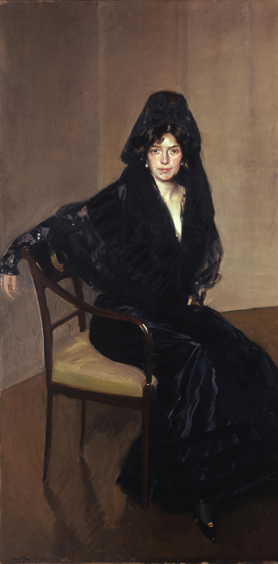 Fotografía cedida por Sotheby's de la obra 'Señora de Sorolla con mantilla española' pintada en 1902 por el español Joaquín Sorolla y Bastida a su esposa Clotilde. EFE/Sotheby's
