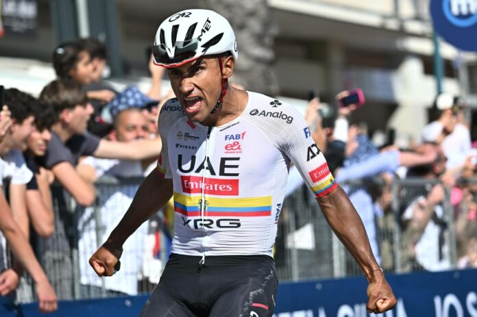El ecuatoriano Jhonatan Narváez (UAE)a su llegada a Chiavari, Italia. EFE/EPA/LUCA ZENNARO
