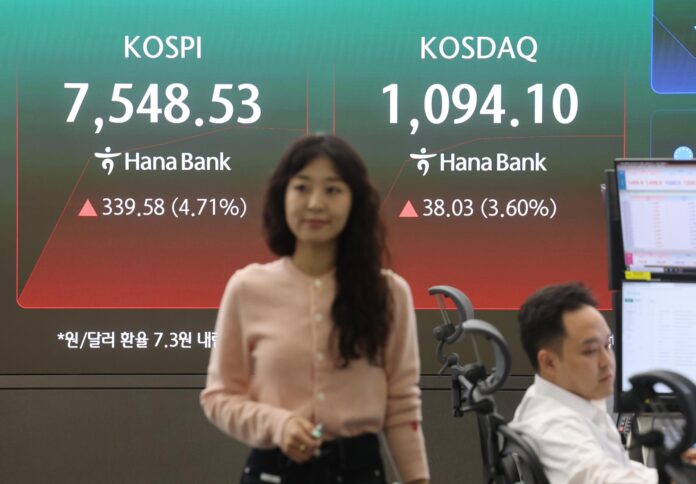 SEÚL (Corea del Sur), 20/05/2026.- Una pantalla de datos financieros en la sala de operaciones del Banco Hana en Seúl, Corea del Sur, muestra la cotización del índice bursátil de referencia Korea Composite Stock Price Index (Kospi). EFE/EPA/YONHAP SOUTH KOREA OUT

