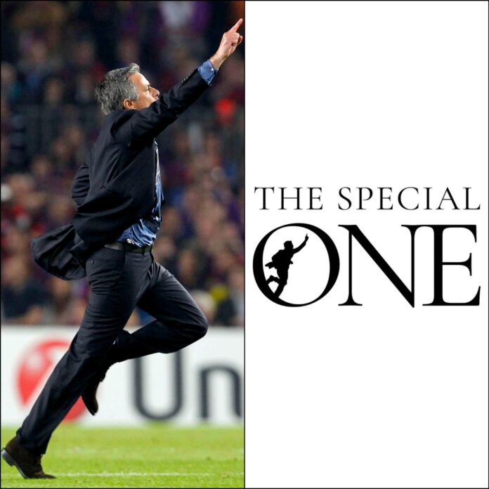 Celebración que protagonizó José Mourinho en el Camp Nou el 28 de abril de 2010 cuando dirigía al Inter de Milán y se clasificó para la final de la Liga de Campeones tras vencer al FC Barcelona. A la derecha, marca registrada facilitada por la Oficina de la Propiedad Intelectual de la Unión Europea (UE) (EUIPO en sus siglas en inglés). EFE/Alberto Estévez/EUIPO
