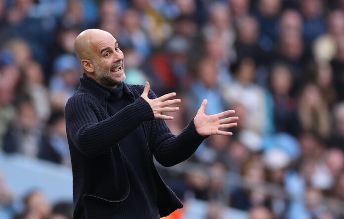 El técnico del Manchester City, Pep Guardiola, durante un partido de su equipo disputado el 4 de mayo de 2024. EFE/ ADAM VAUGHAN *Sólo uso editorial*

