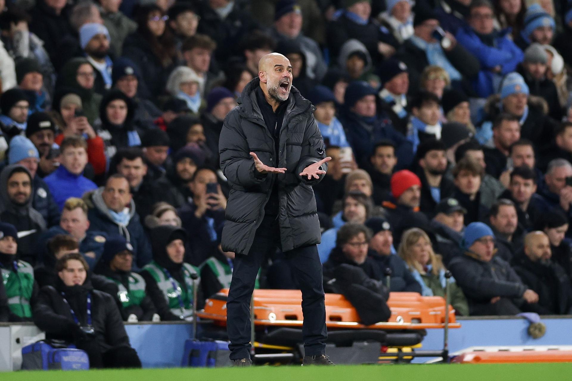 El técnico del Manchester City, Pep Guardiola, durante un partido disputado por su equipo el 4 de febrero de 2026. EFE/ ADAM VAUGHAN *Sólo uso editorial*
