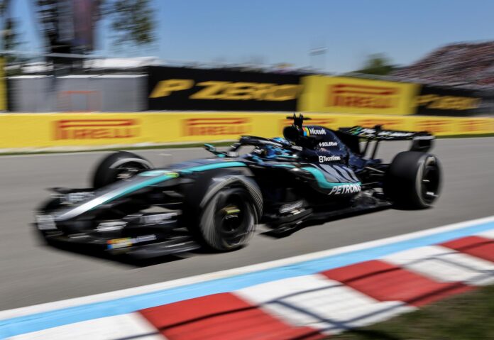 George Russell, de Mercedes, en acción durante la práctica de la Fórmula 1 del GP de Canadá en Montreal. EFE/EPA/CRISTOBAL HERRERA-ULASHKEVICH
