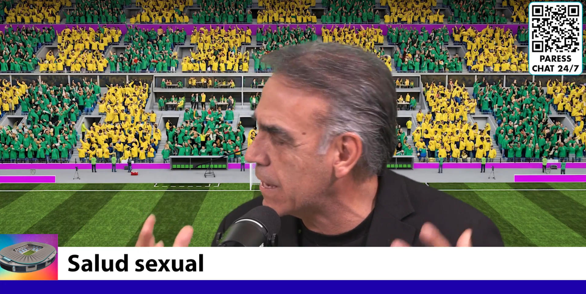 Captura de video cedido por Reckitt- SICO que muestra al comentarista Enrique Garay, hablando durante el programa el entrenamiento de salud sexual realizado por la alianza SICOnfío a través de la campaña regional “Que no te metan gol”. EFE/ Reckitt- Sico
