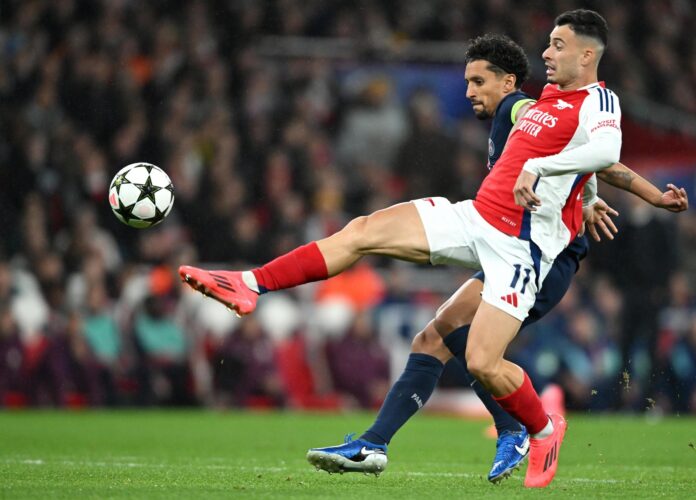 Martinelli y Marquingos, en una foto de archivo durante un PSG-Arsenal. EFE/EPA/DANIEL HAMBURY
