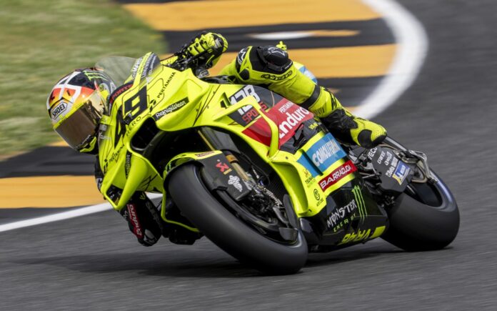 El piloto italiano Fabio Di Giannantonio, durante la sesión de entrenamientos libre del Gran Premio de Italia, celebrada este viernes en Mugello. EFE/ CLAUDIO GIOVANNINI
