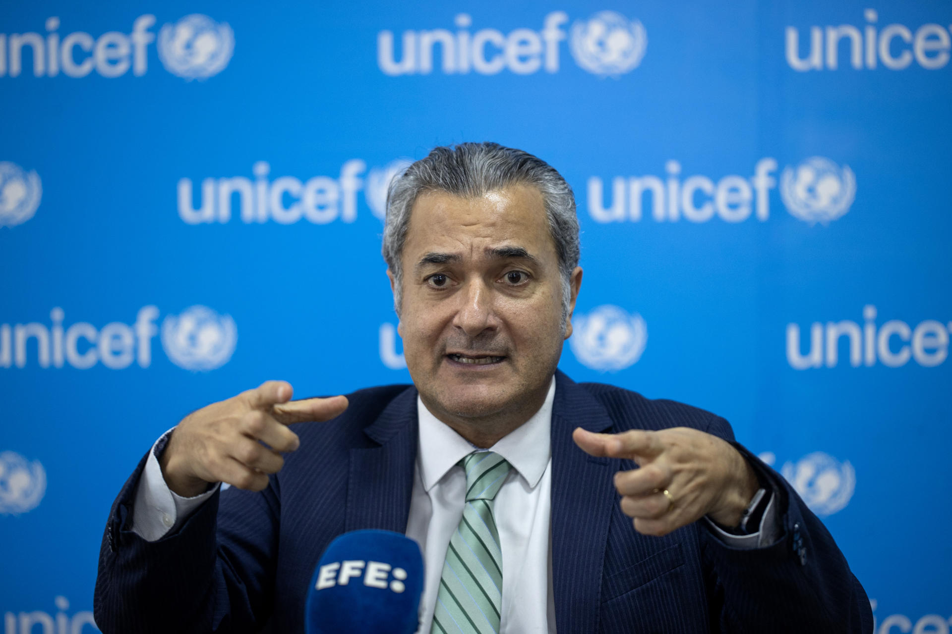 Fotografía del 19 de mayo de 2026 del representante del Fondo de las Naciones Unidas para la Infancia (Unicef), Carlos Carrera, durante una entrevista con EFE en Santo Domingo (República Dominicana). EFE/ Orlando Barría

