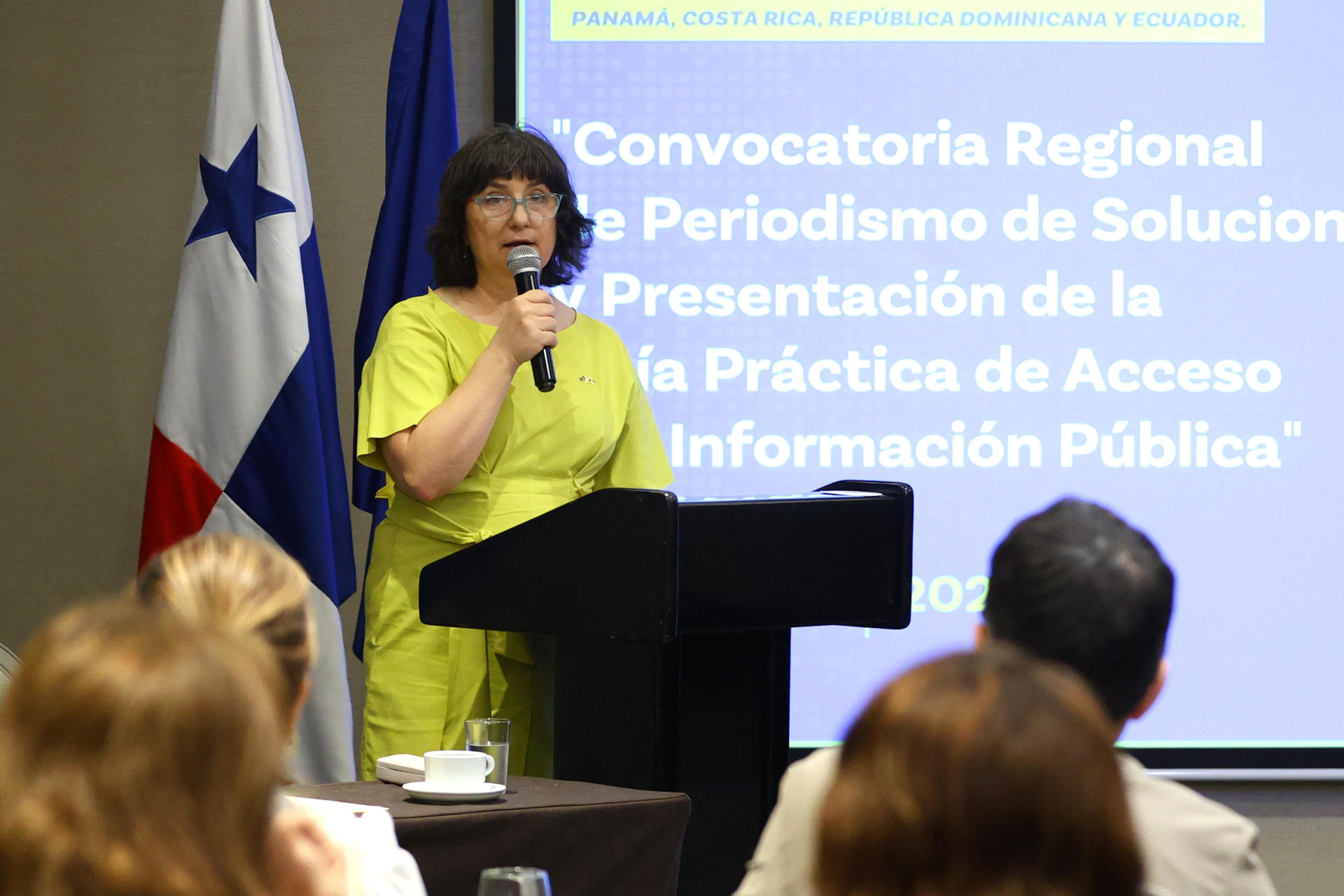 La embajadora de la Unión Europa (UE) en Panamá, Izabela Matusz, habla durante el lanzamiento de la 'Guía de Acceso a la Información Pública', un manual que busca fortalecer la transparencia en la gestión gubernamental y el conocimiento de periodistas y el resto de la ciudadanía para obtener datos de interés como forma de rendir cuentas al Estado, este viernes en Ciudad de Panamá (Panamá). EFE/ Carlos Lemos
