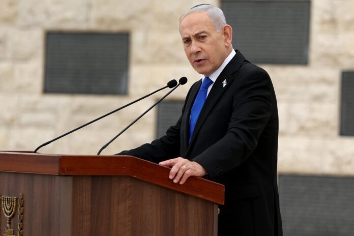 El primer ministro israelí, Benjamín Netanyahu, el pasado 21 de abril durante un discurso en Jerusalén. EFE/EPA/ILIA YEFIMOVICH / POOL
