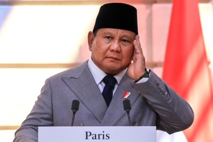 Fotografía de archivo, tomada el 28/05/2026, que muestra al presidente de Indonesia, Prabowo Subianto, durante un acto en París, Francia. EFE/EPA/LUDOVIC MARIN / POOL MAXPPP OUT
