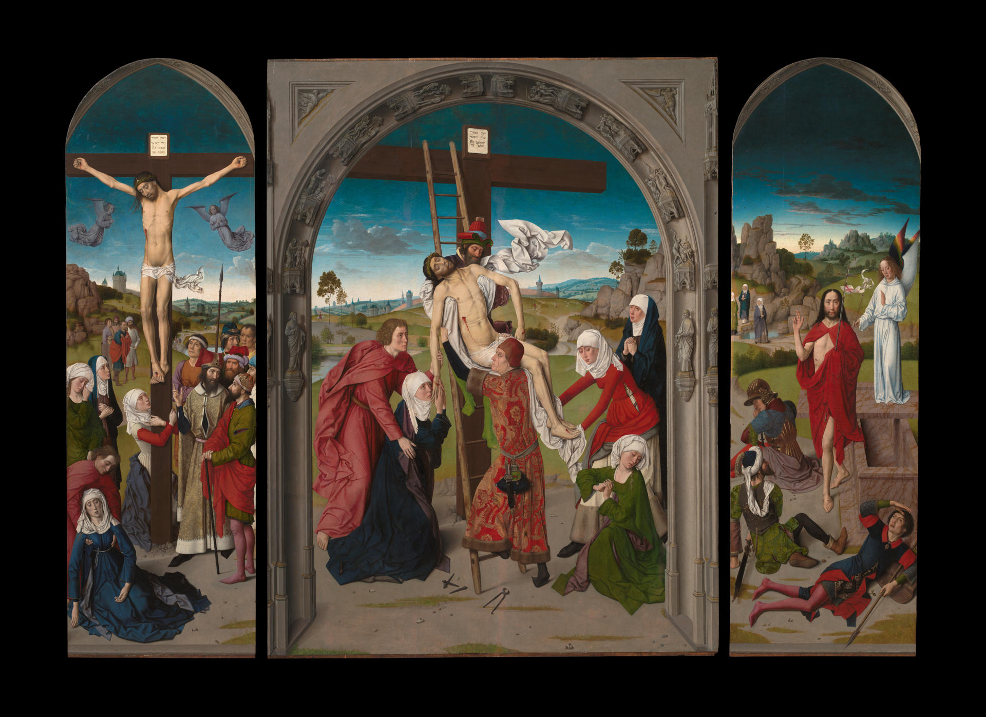 “Tríptico del Descendimiento de la Cruz”, Dieric Bouts, c. 1455-1460: después de la restauración. El "Tríptico del Descendimiento de la Cruz", obra del pintor de la escuela primitiva flamenca Dieric Bouts, será devuelto en los próximos días a la Catedral de Granada después de una restauración de tres años en Bélgica que ha servido para devolverle su aspecto original. Por primera vez en más de cinco siglos, en junio de 2023, el cuadro abandonó la Capilla Real del templo granadino y puso rumbo a Bruselas, donde la Unidad de Imagen Científica del Real Instituto de Patrimonio Cultural belga (KIK-IRPA) le realizó un examen preliminar, según explicó a EFE este centro. EFE/ © CC-BY KIK-IRPA, Bruselas SOLO USO EDITORIAL SOLO DISPONIBLE PARA ILUSTRAR LA NOTICIA QUE ACOMPAÑA (CRÉDITO OBLIGATORIO)
