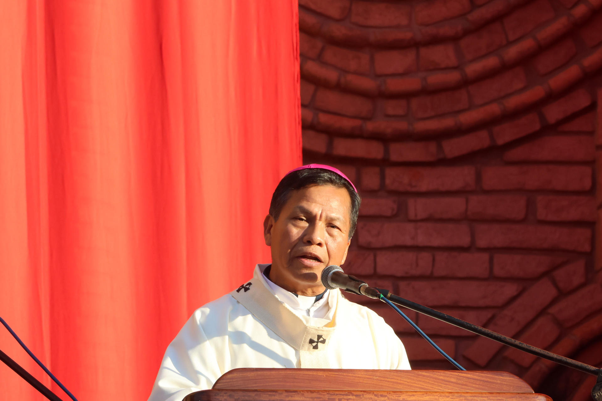 El Arzobispo de la ciudad de Santa Cruz, René Leigue, asiste a la misa en conmemoración de la festividad de Corpus Christi este jueves, en Santa Cruz (Bolivia). EFE/ Juan Carlos Torrejón
