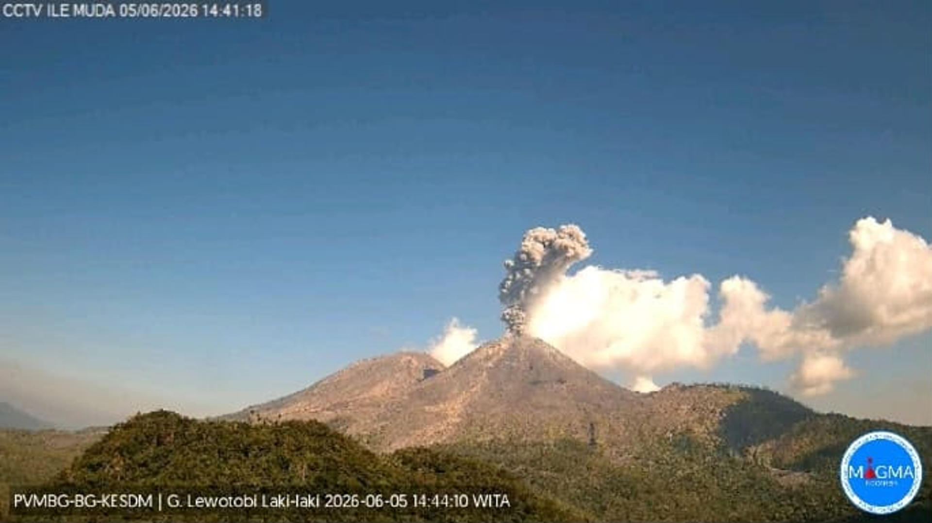 ISLA DE FLORES (INDONESIA), 05/06/2026.- Captura de pantalla del volcán Lewotobi Laki-Laki, en la isla oriental de Flores tomada del servicio de Magma, sitio web oficial desarrollado por el Centro de Vulcanología y Mitigación de Riesgos Geológicos (PVMBG) del Ministerio de Energía y Recursos Minerales de Indonesia. EFE/ Servicio Magma SOLO USO EDITORIAL/SOLO DISPONIBLE PARA ILUSTRAR LA NOTICIA QUE ACOMPAÑA (CRÉDITO OBLIGATORIO)

