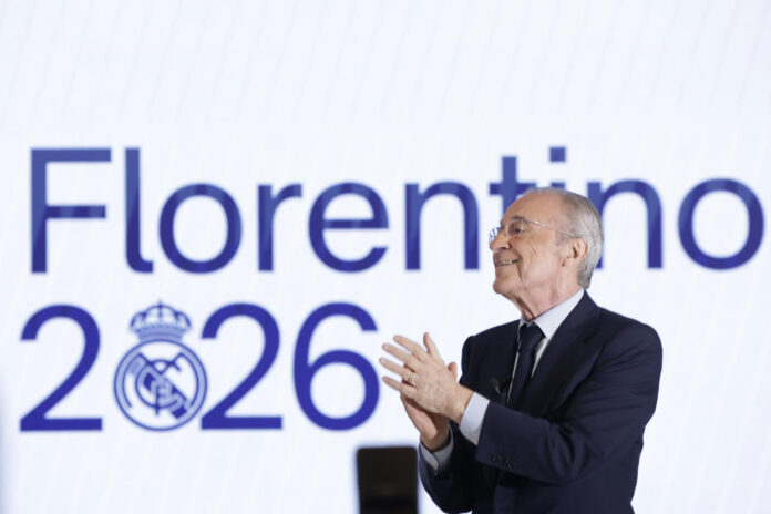 Florentino Pérez, tras su reelección como presidente del Real Madrid. EFE/Juanjo Martín
