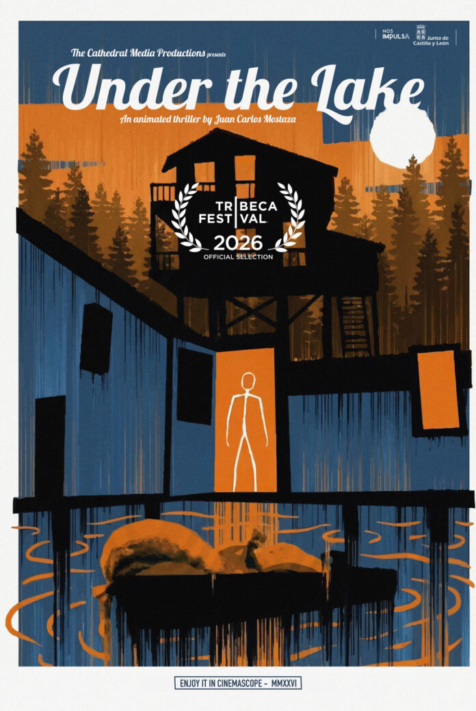 Fotografía cedida por el festival Tribeca del cartel del cortometraje de animación 'Under the Lake' un thriller cinematográfico de 14 minutos que prescinde por completo de los diálogos y en la que los personajes de alambre no tienen cara, dirigido por el cineasta español Juan Carlos Mostaza. EFE/ Tribeca
