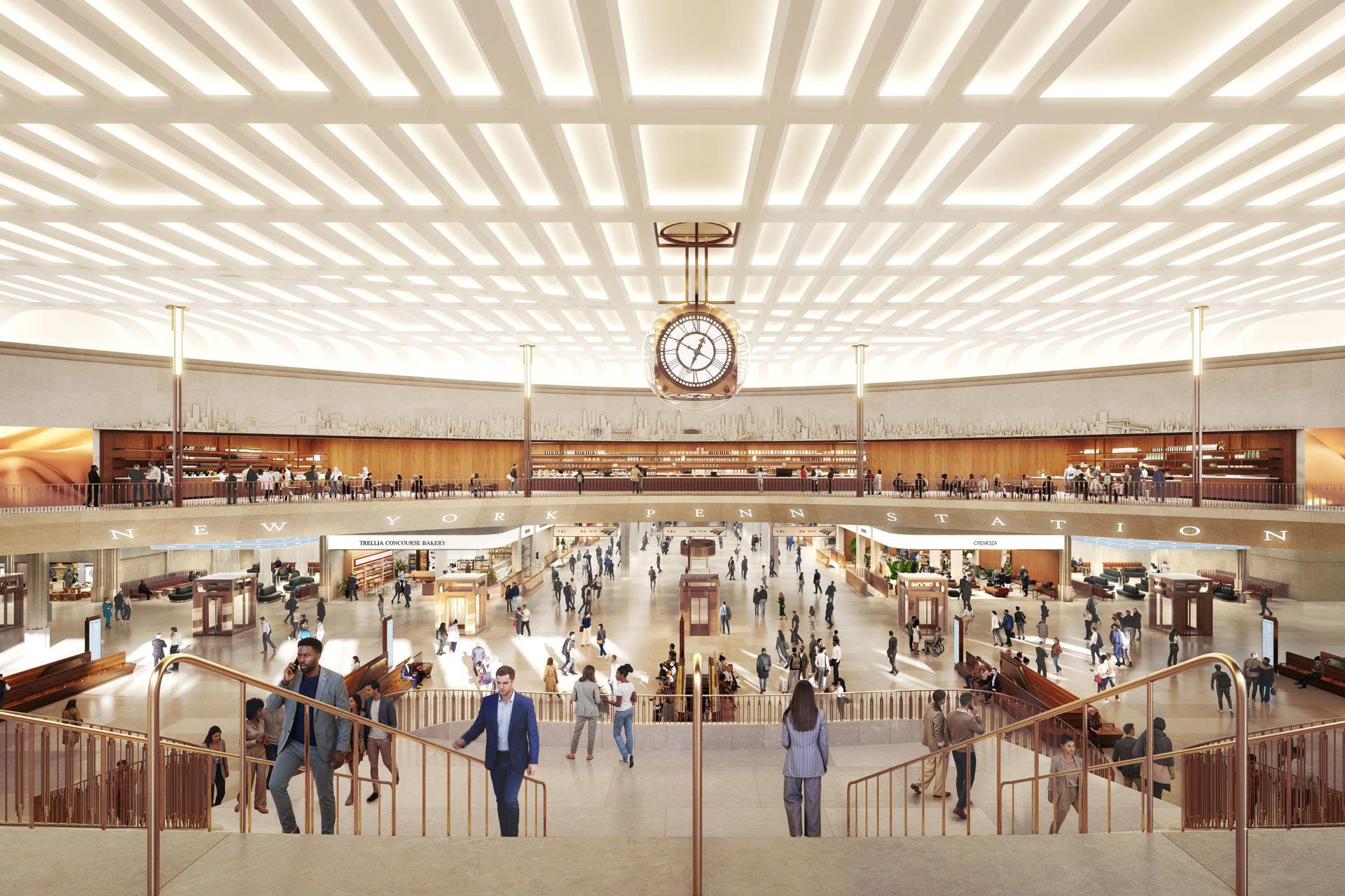 Fotografía cedida por DBOX y PAU que muestra una ilustración conceptual del interior remodelado de la Estación Pennsylvania (Penn Station), en Nueva York (EE.UU.). EFE/ DBOX y PAU
