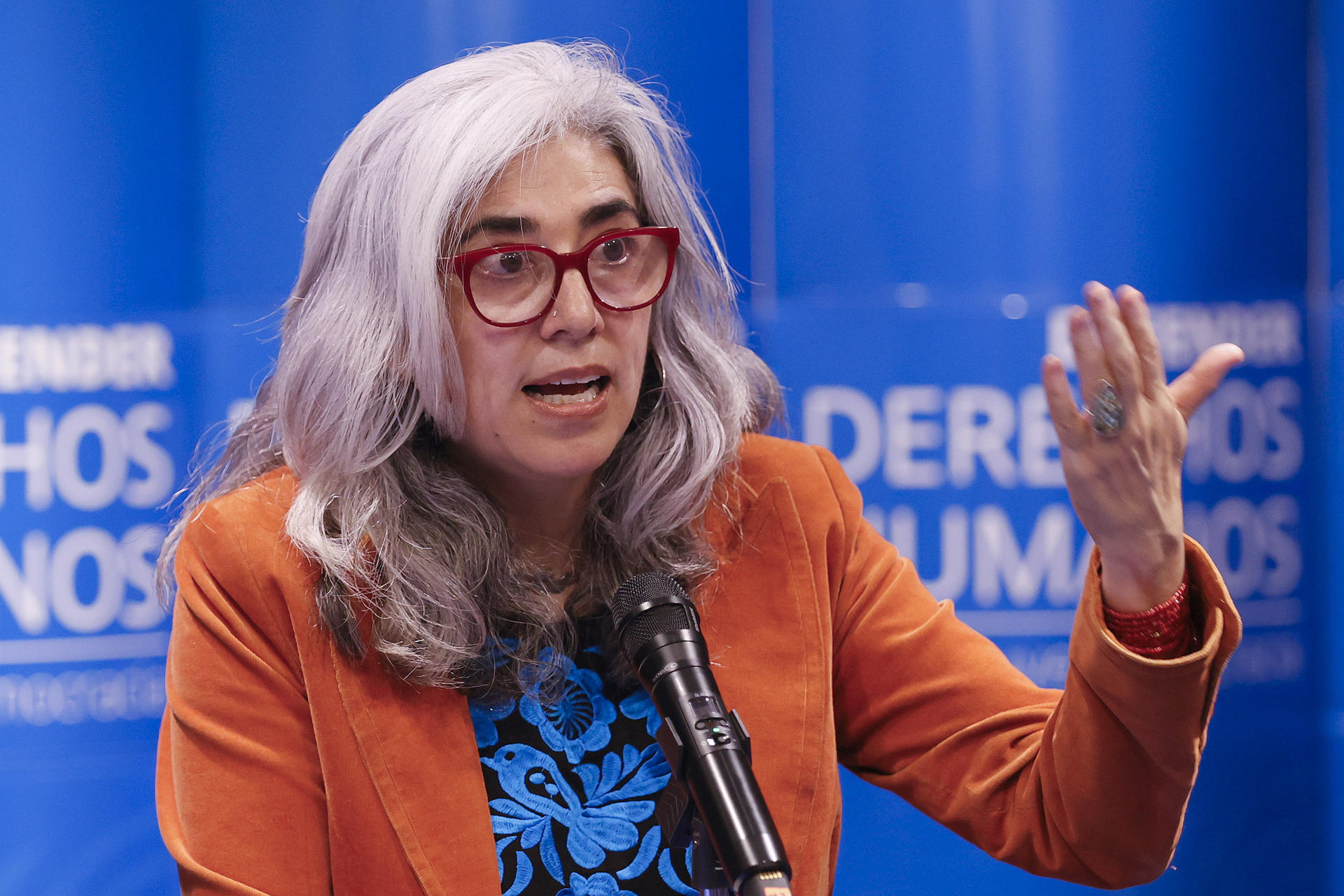La relatora especial de la ONU sobre la eliminación de la discriminación contra las personas afectadas por la lepra (enfermedad de Hansen) y sus familiares, Beatriz Miranda-Galarza, habla en una rueda de prensa en la que alertó sobre el subregistro que se presenta a nivel mundial sobre esta patología, cuyos síntomas pueden tardar hasta 20 años en manifestarse, este miércoles, en Bogotá (Colombia). EFE/ Mauricio Dueñas Castañeda