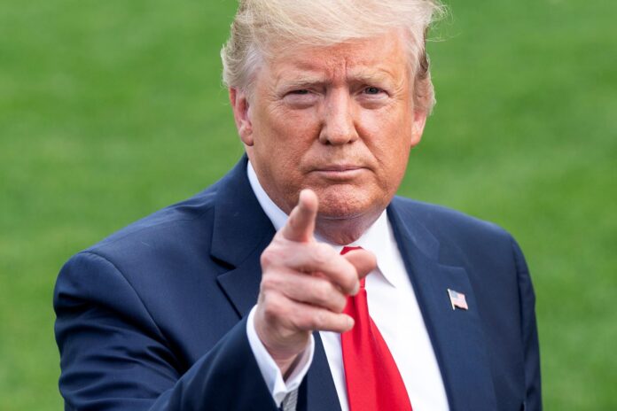 El presidente de Estados Unidos, Donald Trump (c), fue captado este 11 de junio, durante una conferencia de prensa, en el Despacho Oval de la Casa Blanca, en Washington DC (EE.UU.). EFE/Jim Lo Scazo/Pool
