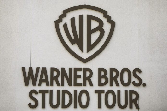 El logotipo de Warner Bros. se observa en el complejo de estudios de Warner Bros. Studios en Los Ángeles, California (EE. UU.), el 23 de abril de 2026. EFE/CHRIS TORRES
