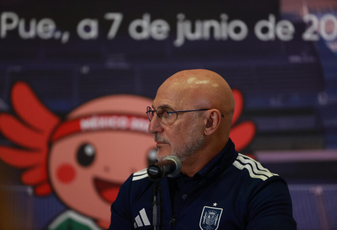 El seleccionador de España Luis de la Fuente habla durante una rueda de prensa. EFE/Alex Cruz
