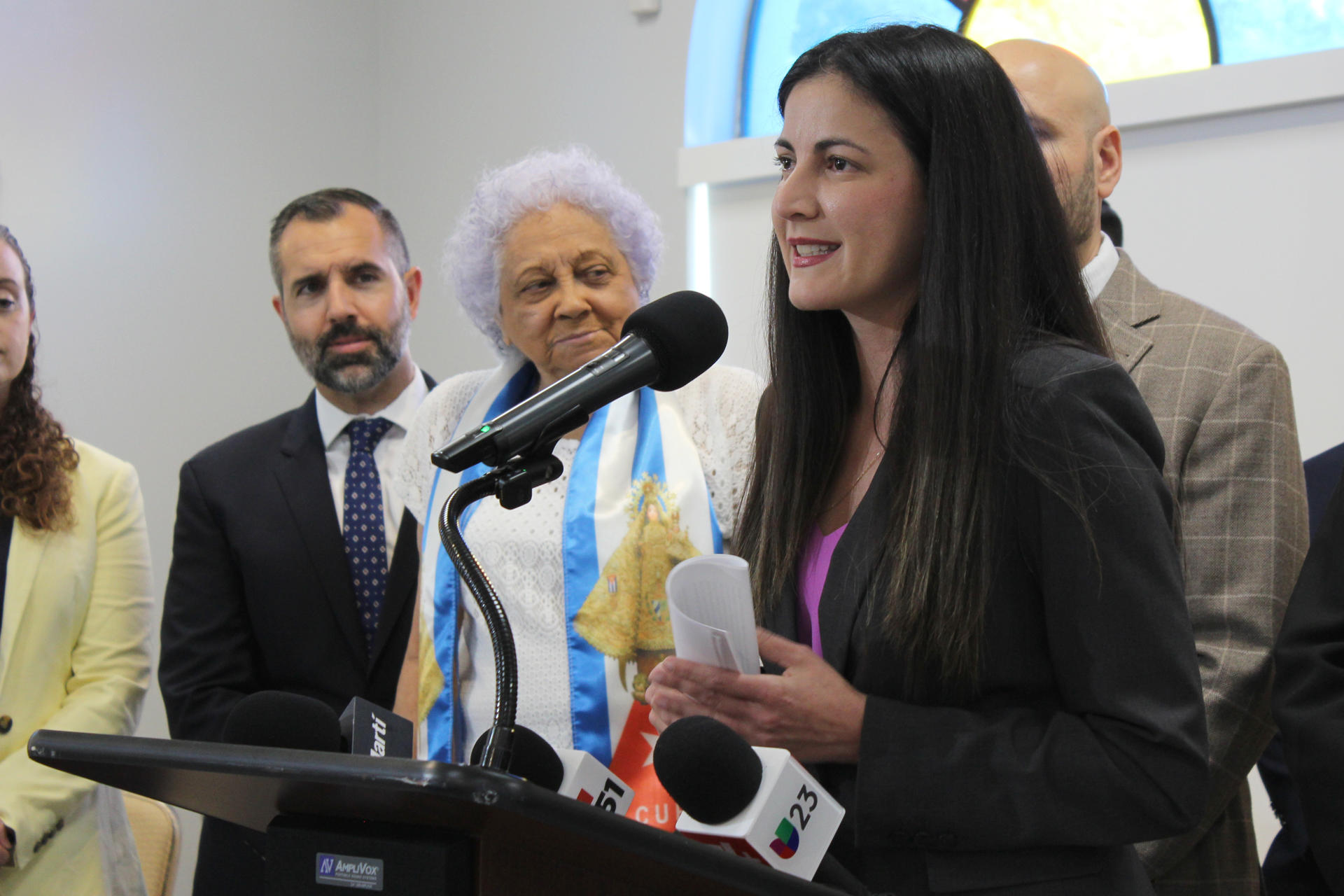La coordinadora del Acuerdo de Liberación, Rosa María Payá, fue captada este 15 de junio, durante una rueda de prensa, en Miami (FL, EE.UU.). EFE/Pedro Pablo Cortés