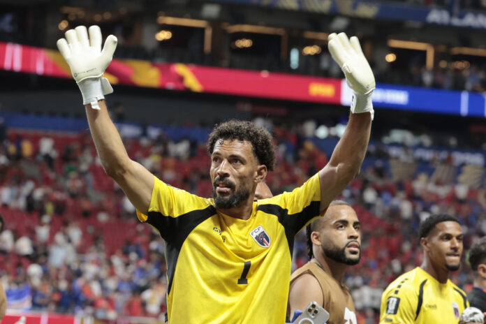 El portero de Cabo Verde Vozinha tras el empate a 0 ante España en el partido del grupo H del Mundial 2026, este lunes en el Estadio Atlanta (EEUU). EFE/ Lavandeira Jr
