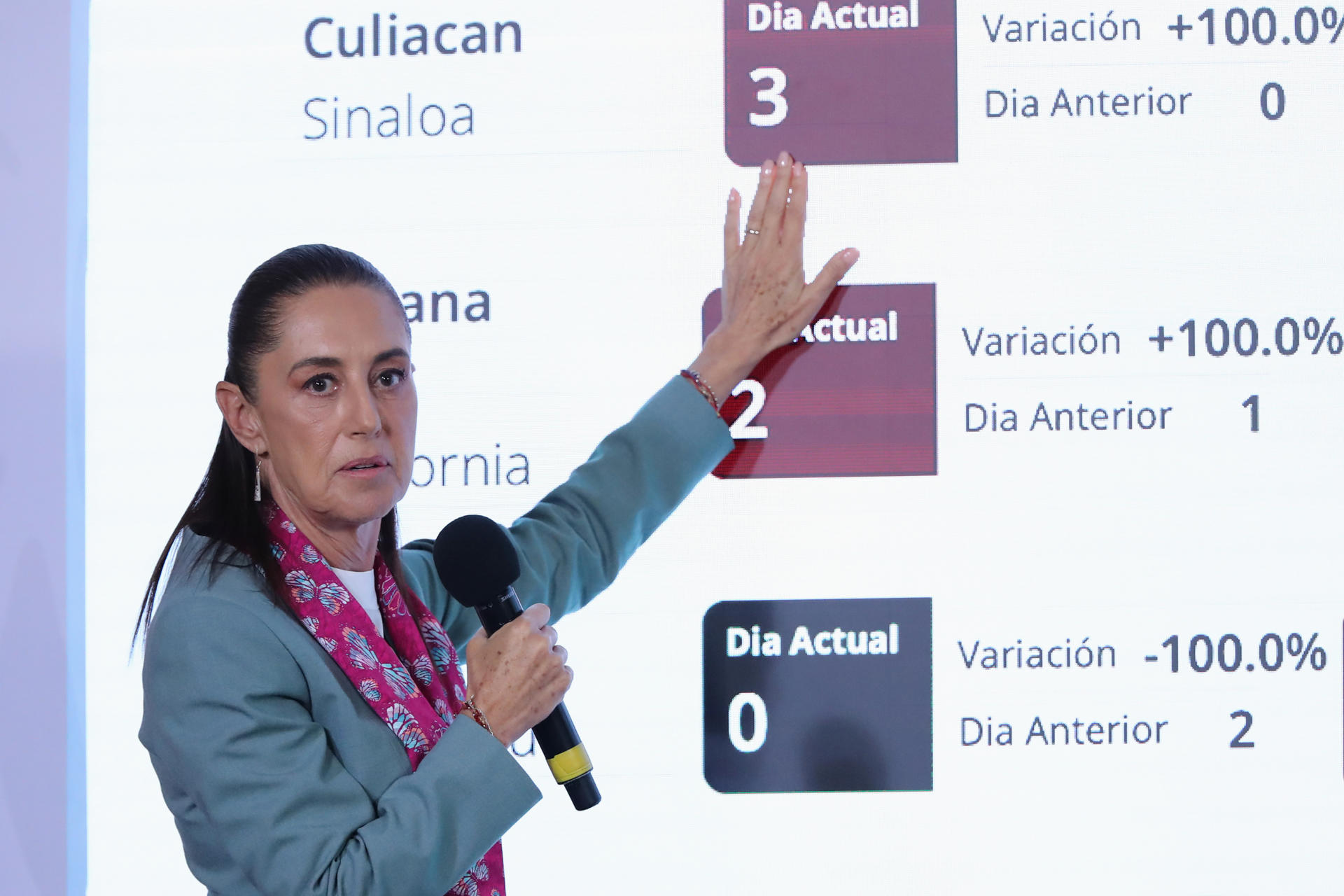 La presidenta de México, Claudia Sheinbaum, habla durante una rueda de prensa este martes, en el Palacio Nacional de Ciudad de México (México). EFE/Mario Guzmán
