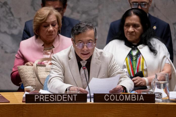 Fotografía del 10 de junio de 2026 cedida por la ONU donde aparece el presidente de Colombia, Gustavo Petro, presidiendo el Consejo de Seguridad, en Nueva York (Estados Unidos). EFE/ Manuel Elías/ ONU
