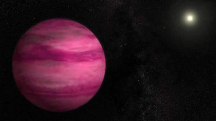 Esta ilustración artística muestra el planeta rosa o GJ504b orbitando su estrella anfitriona. Crédito: NASA/Goddard Space Flight Center. Imagen facilitada por la Universidad Northwestern.
