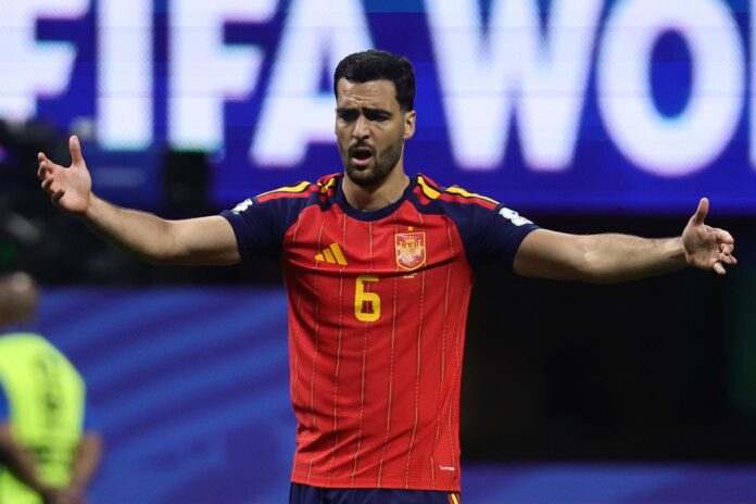 - Mikel Merino, de España, reacciona durante el partido de la fase de grupos de la Copa Mundial de la FIFA 2026. EFE/EPA/RONALD WITTEK
