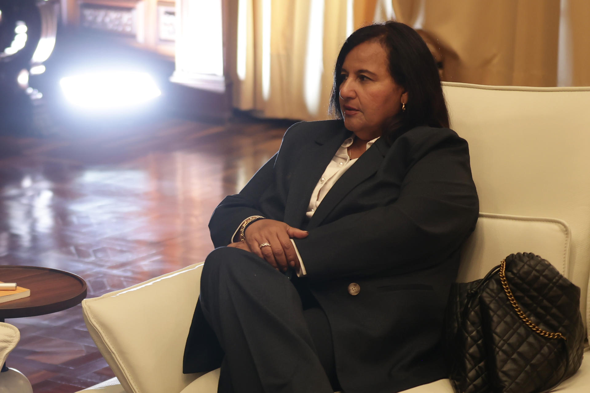 La exdiputada Dinorah Figuera (c) habla con el presidente de la Asamblea Nacional, Jorge Rodríguez, durante una reunión este 18 de junio de 2026, en Caracas (Venezuela). EFE/ Ronald Peña R
