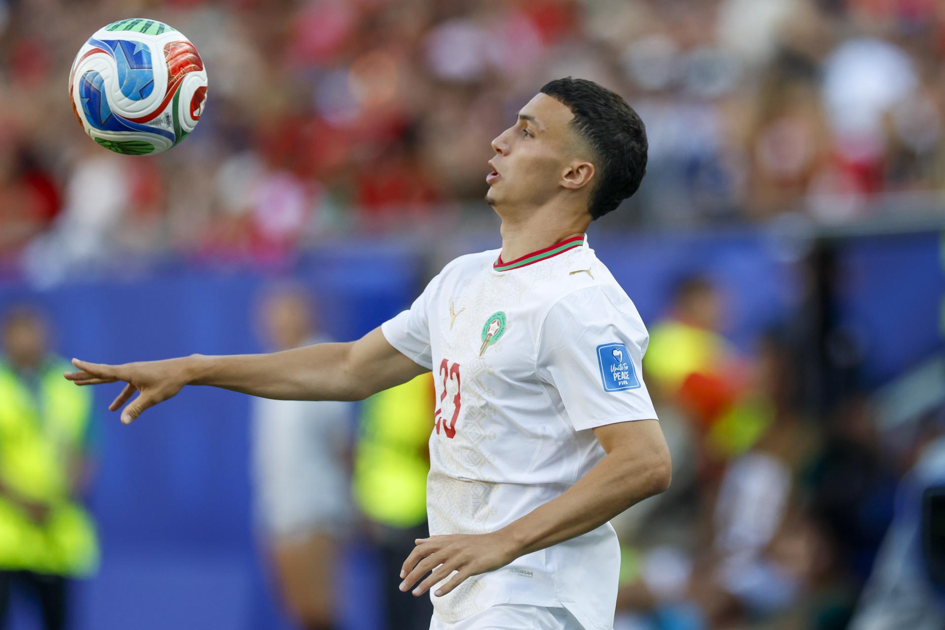 El centrocampista marroquí Bilal El Khannouss en acción durante el partido de la Copa Mundial 2026 ante Escocia en el Estadio Boston de Foxborough, Massachusetts, EE.UU. EFE/EPA/GREG M. COOPER
