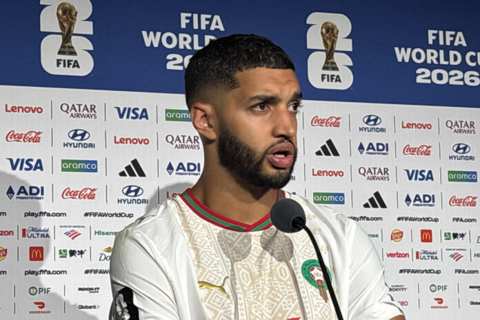 Ismael Saibari, de Marruecos, habla en una rueda de prensa en Massachusetts (Estados Unidos). EFE/ Jan Téllez Asensio
