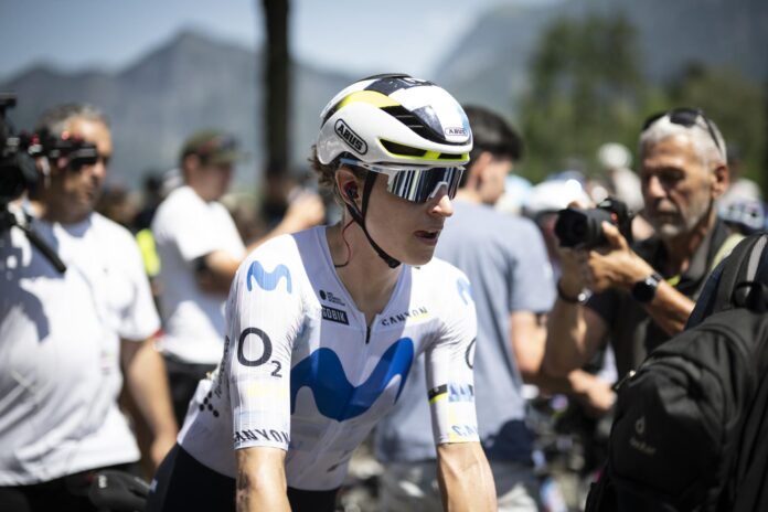 La ciclista suiza Marlen Reusser (Movistar Team), durante su participación en la Vuelta a Suiza este viernes. EFE/GIAN EHRENZELLER

