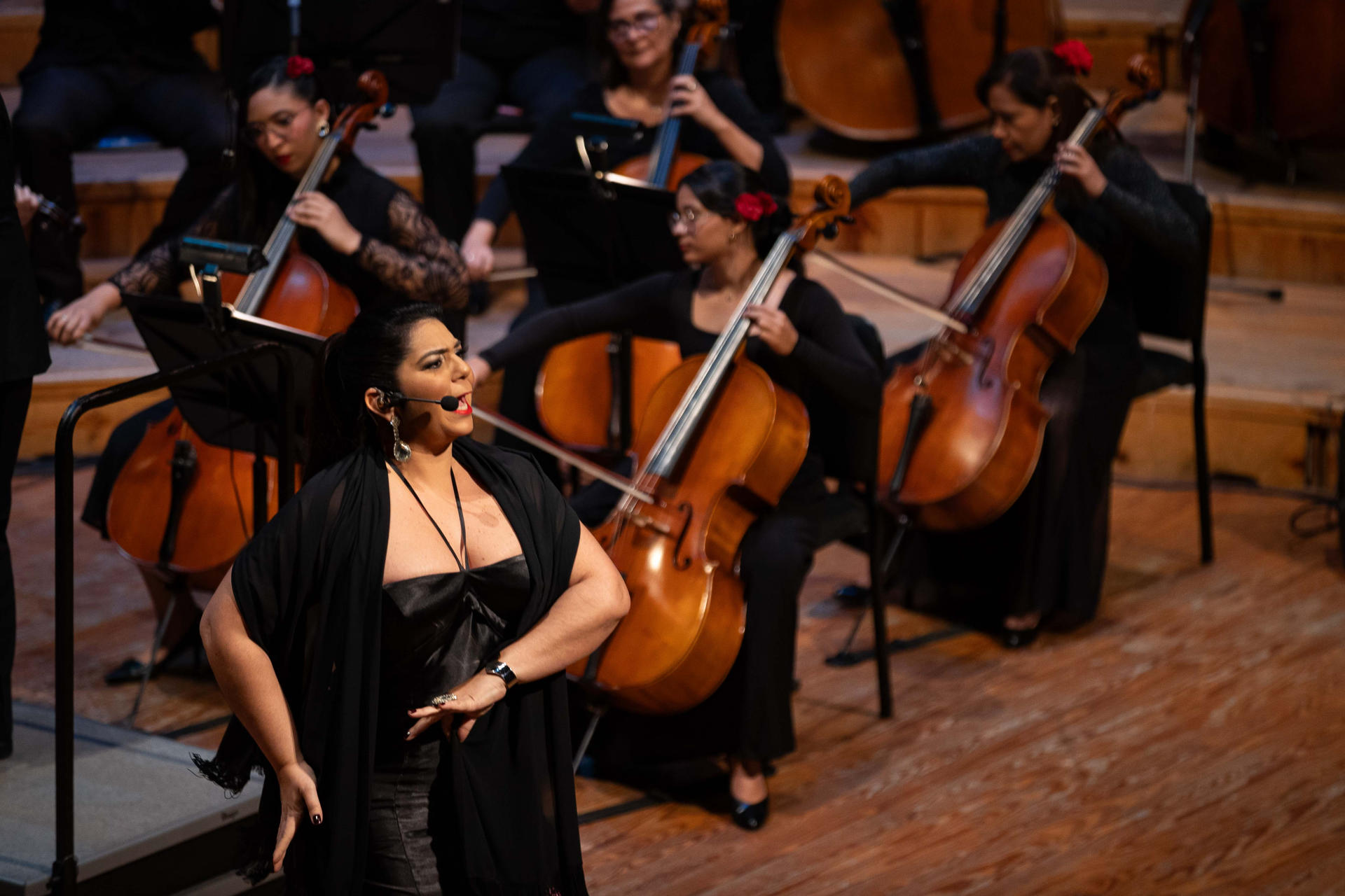 Integrantes de La Orquesta de Cámara Simón Bolívar participan en un homenaje al poeta y dramaturgo español Federico García Lorca con el espectáculo poético-musical 'Lorca como tú quieras', este sábado en Caracas (Venezuela). EFE/ Ronald Peña R
