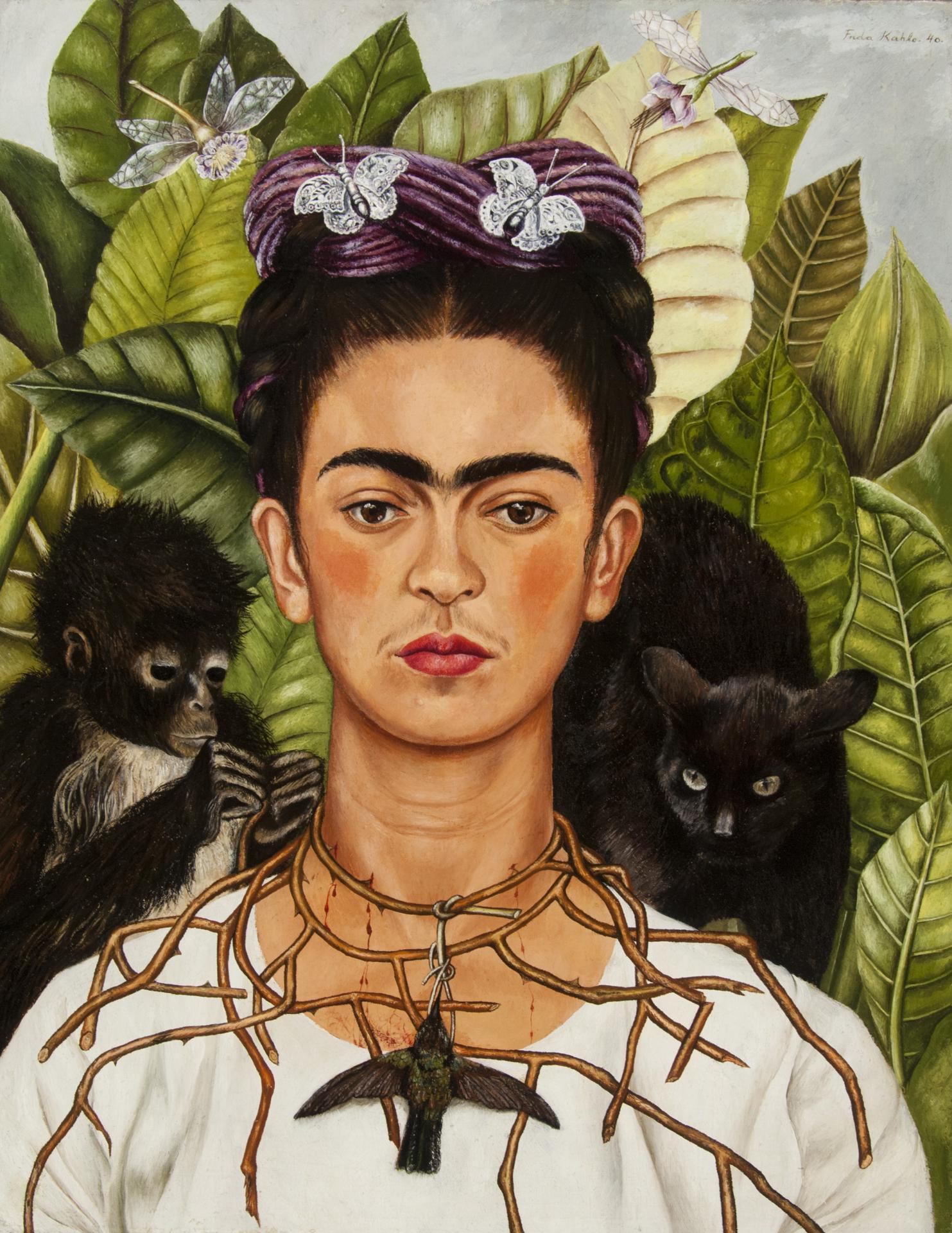 Imagen de 'Auorretrato con collar de espinas y colibrí' (1940), de Frida Kahlo, de la Colección de Arte Mexicano de Nicholas Muray. EFE/CEDIDA POR LA TATE MODERN/SOLO USO EDITORIAL
