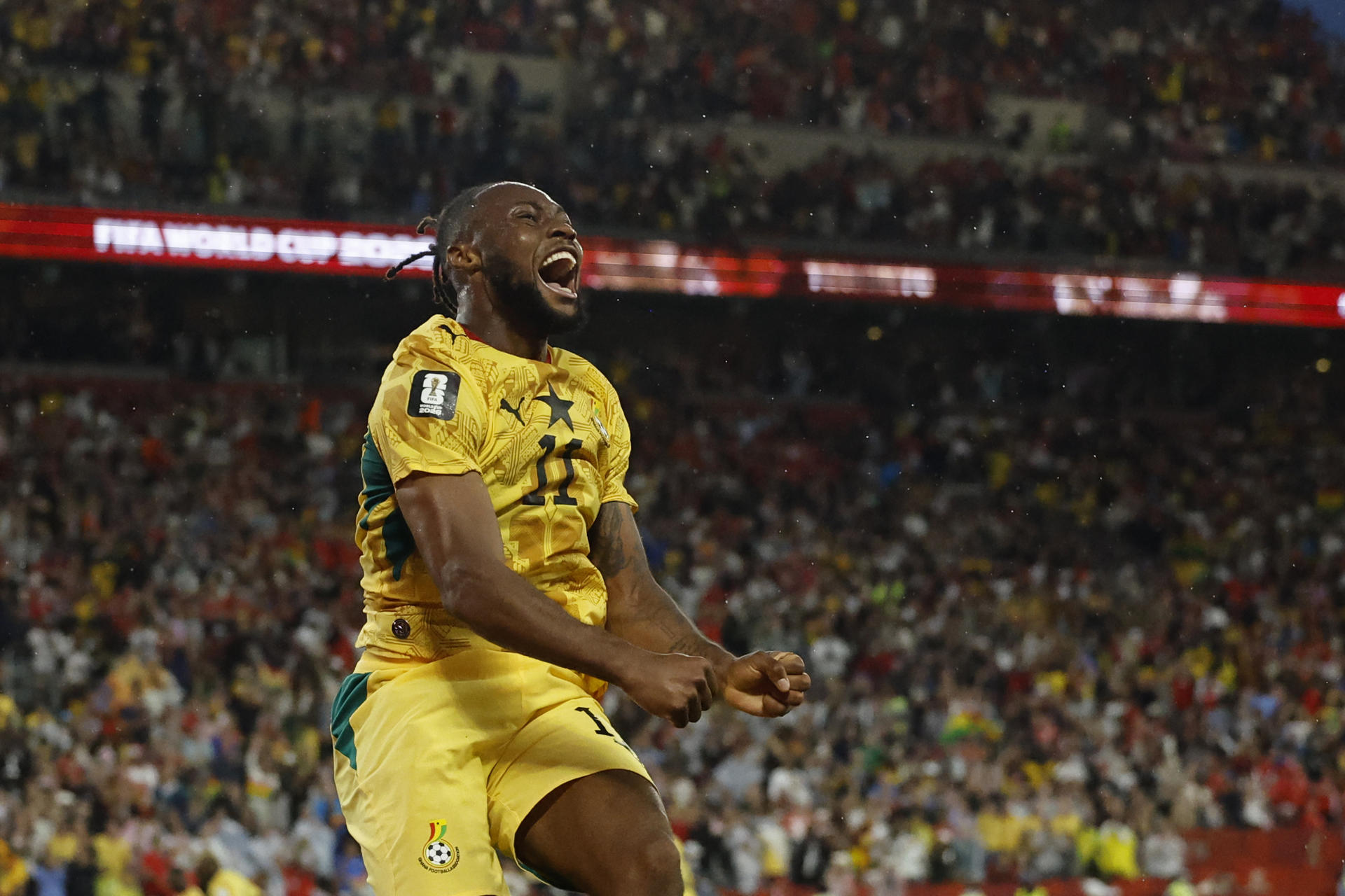 Antoine Semenyo, de Ghana, celebra un gol en el Mundial 2026. EFE/ Bienvenido Velasco
