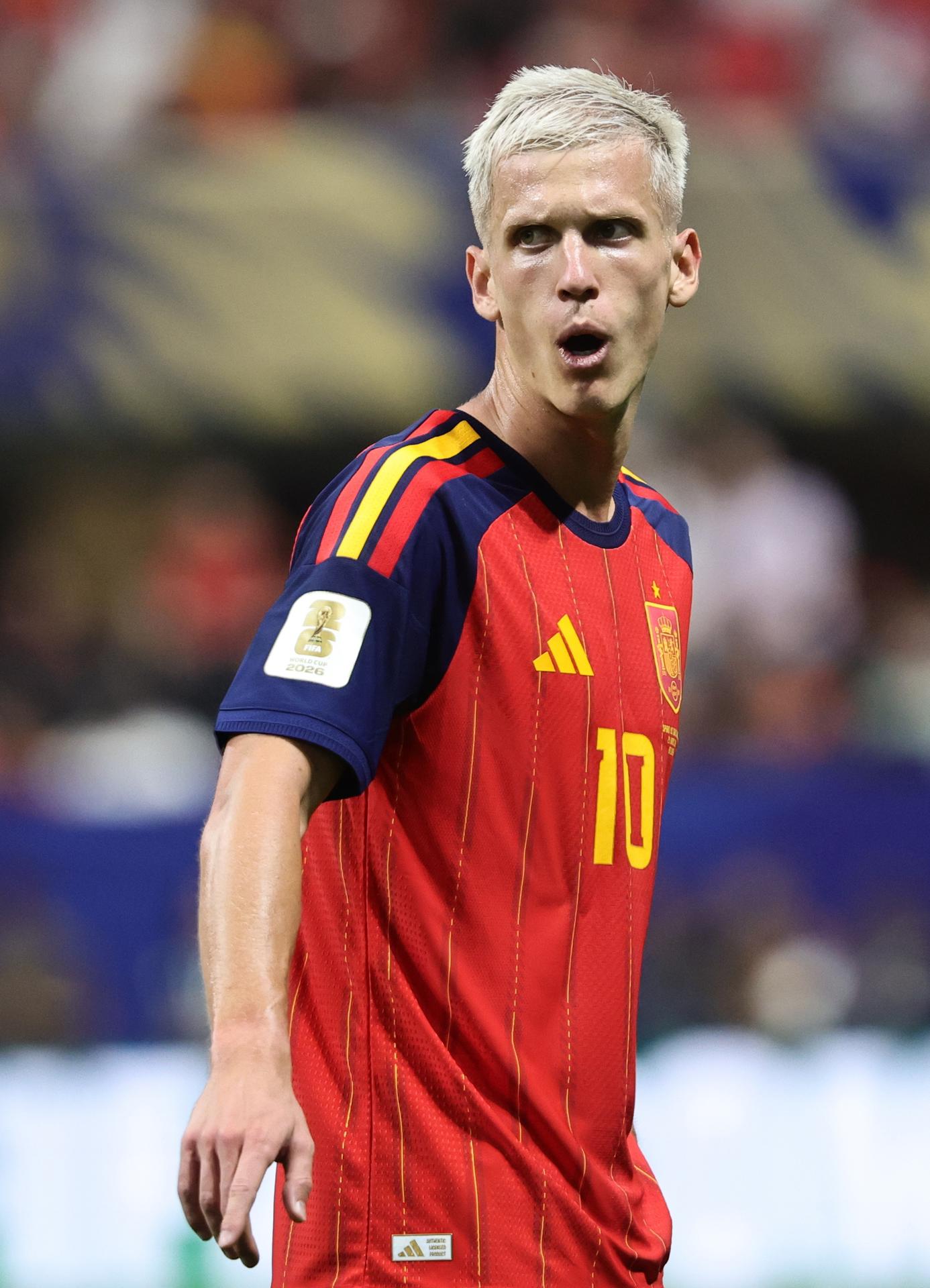 El internacional español Dani Olmo, durante el partido que la selección de su país disputó este domingo contra la de Arabia Saudí en el Mundial de Estados Unidos, México y Canadá. EFE/ RONALD WITTEK

