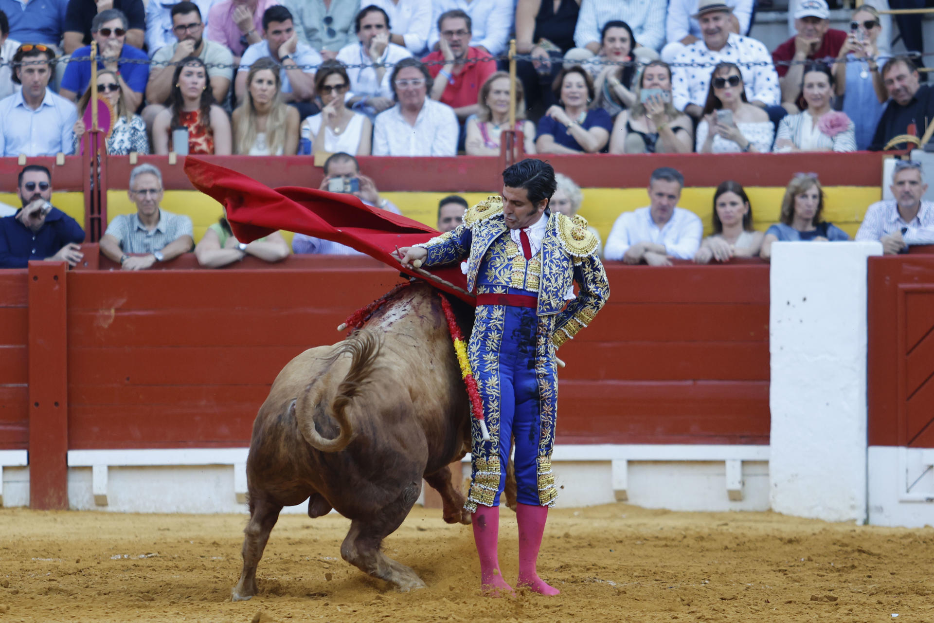 El diestro Morante de la Puebla da un pase con la muleta al primero de los de su lote, durante la corrida de la Feria de Hogueras celebrada este martes en la plaza de toros de Alicante. EFE/Pablo Miranzo
