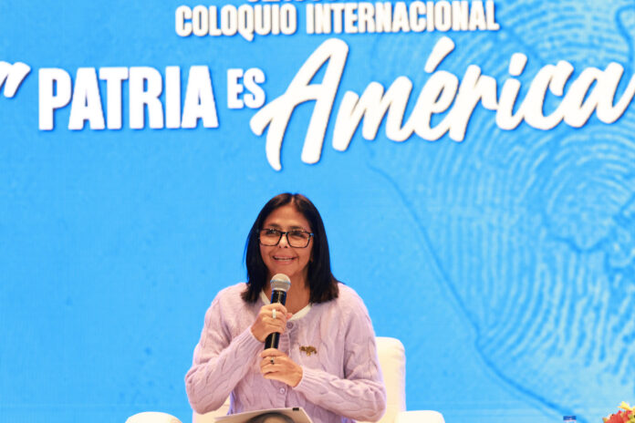 Fotografía cedida de la presidenta encargada de Venezuela, Delcy Rodríguez. EFE/ Palacio Miraflores

