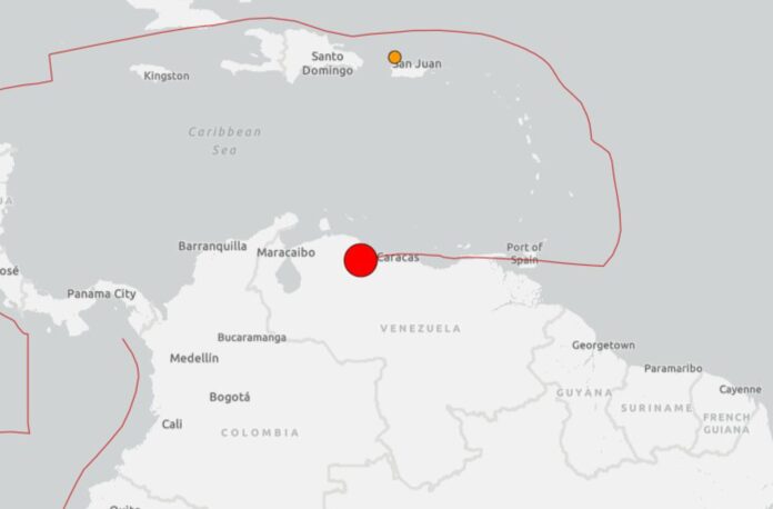 Imagen difundida por el Servicio Geológico de Estados Unidos (USGS, en inglés) donde se ve el epicentro de un terremoto de magnitud 7,1 registrado este jueves en el noroeste de Montalbán, en el centro de Venezuela. EFE/ USGS
