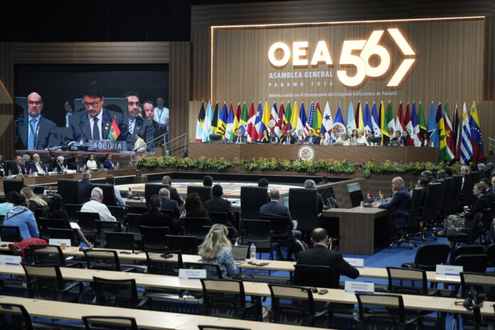 Fotografía general durante el tercer día de la 56 Asamblea General de la Organización de Estados Americanos (OEA) este miércoles, en Ciudad de Panamá (Panamá). EFE/ Aris Mariota
